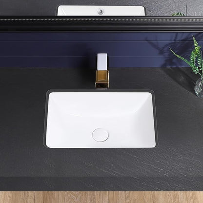 Undermount Bathroom Sink 18x13 Inch Vessel Sink White Porcelain Ceramic Under Counter Lavatory Vanity Sink Basin Rectangular Undermount Sinks with Overflow