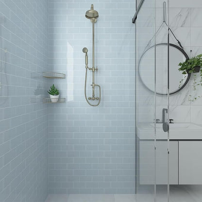 Ice Blue Glass Subway Tile, Light Blue Glass for Bathroom Kitchen Shower Backsplash Wall, 3 x 6 Inches, 4 Sq.Ft.