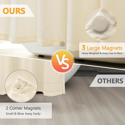 Seenus Waterproof Fabric Shower Curtain Liner with 3 Weighted Magnets, 72 x 84 inch Extra Long Cream Cloth Shower Liner Machine Washable, Hotel Quality Lightweight Tall Shower Curtain for Bathroom