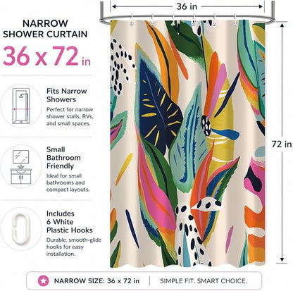 Colorful Abstract Shower Curtain, Floral Boho Modern Asthetic Plant Bathroom Curtain, Waterproof Polyester Fabric Shower Curtain Set with Hooks 36x72 Inch