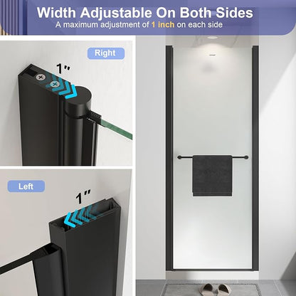 32"-34" W x 72" H Frameless Pivot Frosted Shower Door Matte Black | 1/4"(6mm) SGCC Tempered Glass with Explosion-Proof Film &Nano Coating,Customizable Width