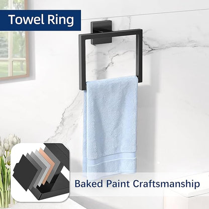 Gypie Bathroom Accessories Set Wall Mounted, 5-Piece 24In Matte Black | Stainless Steel Modern Wall Mount Towel Racks for Bathroom Towel Bar Set