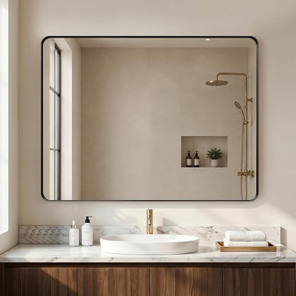 40"x30" Bathroom Vanity Mirror for Wall Aluminum Framed Farmhouse Rectangle | Anti-Rust, HD Reflection Anti-Desilvering, Distortion Free, Tempered and Shatter-Proof Wall Mounted Mirror, Black
