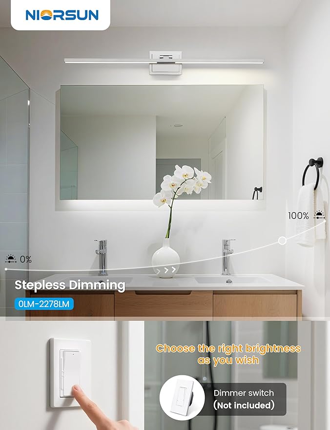 NIORSUN 39.4 Inch Modern Bathroom Light Fixture, 34W 5CCT Dimmable LED Chrome Bathroom Vanity Lights Over Mirror, Vanity Lights for Bathrooms Restroom Mirror
