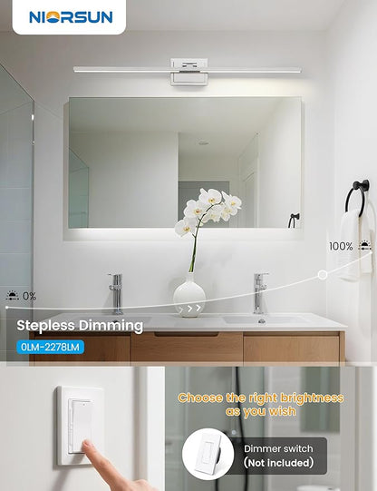 NIORSUN 39.4 Inch Modern Bathroom Light Fixture, 34W 5CCT Dimmable LED Chrome Bathroom Vanity Lights Over Mirror, Vanity Lights for Bathrooms Restroom Mirror