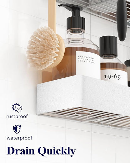 Kitsure Shower Caddy Adhesive, Stylish Shower Organizer, XX-Large, White | 2 Pack Shower Shelf for Inside Shower, 100% Rustproof Metal Shelves, No-Drill Bathroom Organizers and Storage