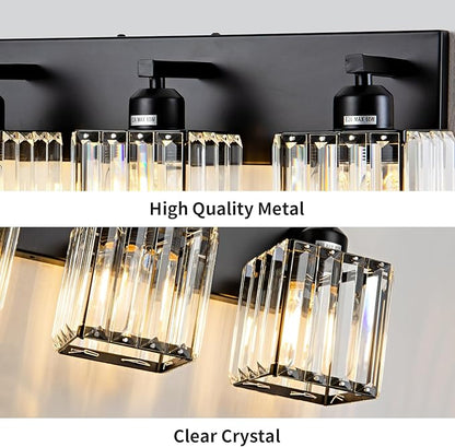 Modern Crystal Bathroom Vanity Light 4-Lights Modern Black Crystal Bathroom Wall Light Fixtures Over Mirror