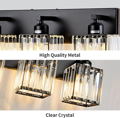 Modern Crystal Bathroom Vanity Light 4-Lights Modern Black Crystal Bathroom Wall Light Fixtures Over Mirror