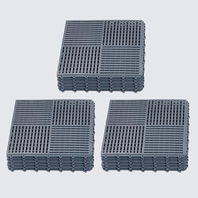 18 Pack Modular Interlocking Tiles Double Non-Slip 12"x12" Dark Gray | 0.4" Thick with Drain Holes for Pool Deck Shower Garage Basement Boat Pet Area Wet Floors Easy Install