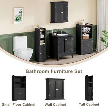 ChooChoo Small Bathroom Storage Cabinet, 7.1“W * 7.9”D Corner Floor Cabinet with Door and Adjustable Shelf, Narrow Toilet Paper Cabinets, Slim Bathroom Organizers for Small Spaces and Bathroom, Black