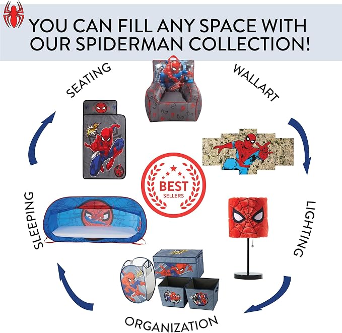 Marvel Spider-Man Pop-Up Hamper for Kids, Collapsible Laundry Basket with Durable Carry Handles, Lightweight Portable Clothes Hamper & Storage Bin for Bedroom, Playroom & Bathroom, Blue