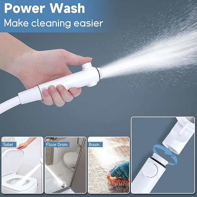 5+1 Mode High Pressure Replacement White RV Shower Head with Hose | On/Off Switch, Water Saving Motorhome Shower Head for RV/Campervan, Caravan