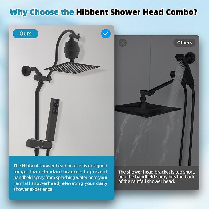Hibbent 10'' Filtered Shower Head with 4-Spray Handheld, Oil Rubbed Bronze | High Pressure Showerhead Combo, 12'' Adjustable Extension Arm, Shower Filter, Extension Bar, Easy Reach Holder, 71'' Hose