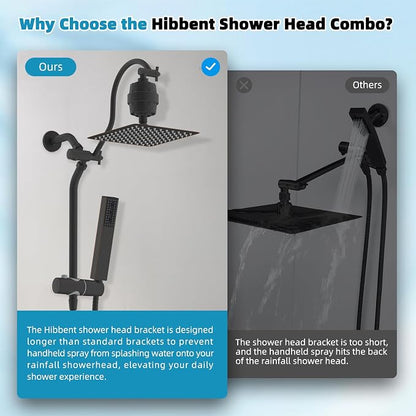 Hibbent 10'' Filtered Shower Head with 4-Spray Handheld, Oil Rubbed Bronze | High Pressure Showerhead Combo, 12'' Adjustable Extension Arm, Shower Filter, Extension Bar, Easy Reach Holder, 71'' Hose