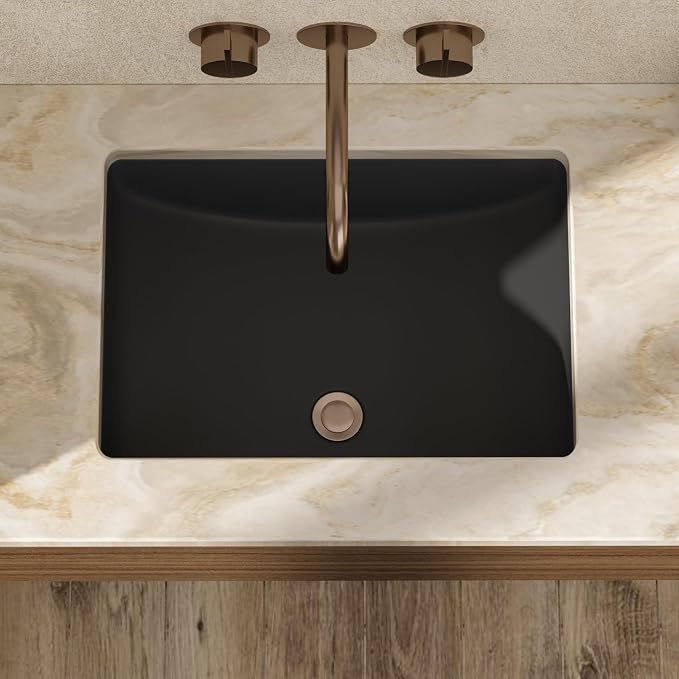 21x15 Inch White Rectangle Undermount Bathroom Sink | Interior Bowl Size 18"W x 12"D, Ceramic, Curved Bottom, Easy to Clean, with Overflow, Ideal for Bathroom, Lavatory, Vanity