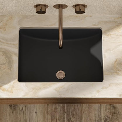 21x15 Inch White Rectangle Undermount Bathroom Sink | Interior Bowl Size 18"W x 12"D, Ceramic, Curved Bottom, Easy to Clean, with Overflow, Ideal for Bathroom, Lavatory, Vanity
