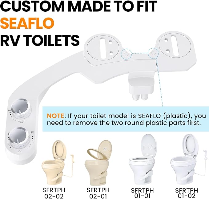 RV Bidet Toilet Seat Attachment Support for SEAFLO, RV Bidet for Camper Toilet, Self/Rear/Front Cleaning, Non-Electric Adjustable Water Pressure, Fresh Water (Chrome Knob for SEAFLO)