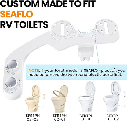 RV Bidet Toilet Seat Attachment Support for SEAFLO, RV Bidet for Camper Toilet, Self/Rear/Front Cleaning, Non-Electric Adjustable Water Pressure, Fresh Water (Chrome Knob for SEAFLO)