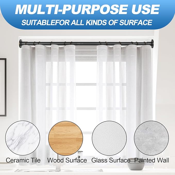 CorkLatta 1" Heavy Duty Black Shower Curtain Rod 31 to 80 Inch,Adjustable | Stainless Steel Tension Curtain Rod Non slip, No Drill Shower Rods for Bathroom,Easy Install