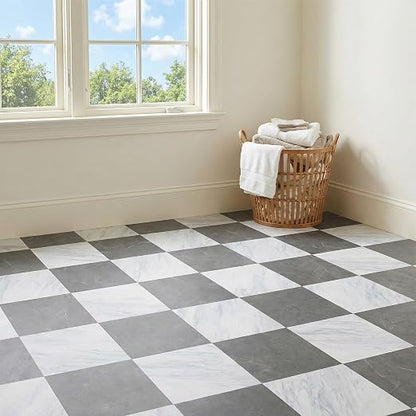 Peel and Stick Floor Tiles | Light Gray Marble | 30 Sq.Ft | Matte Finish / Surface Coated / Anti-Sctrach / Easy to Clean / Kitchen /Bathroom / Living Room /RV