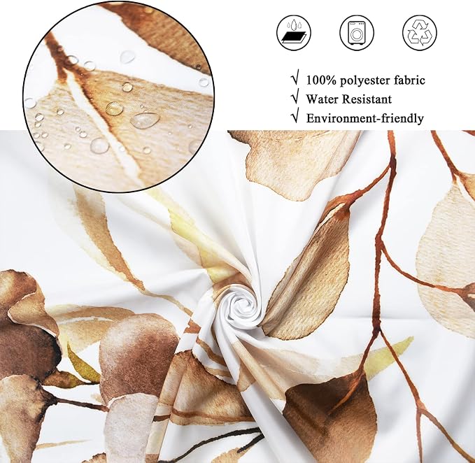 Brown Eucalyptus Leaf Long Shower Curtain, Brown Botanical Watercolor Plants Bathroom Curtain Bathtub Home Decor Waterproof Fabric Machine Washable with 12 PCS Hooks,72" Wx96 L