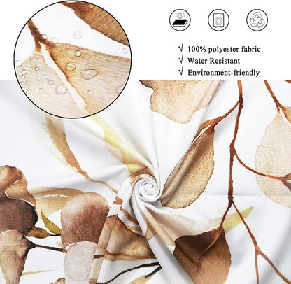 Brown Eucalyptus Leaf Long Shower Curtain, Brown Botanical Watercolor Plants Bathroom Curtain Bathtub Home Decor Waterproof Fabric Machine Washable with 12 PCS Hooks,72" Wx96 L