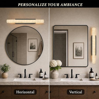 Alabaster Wall Sconce Black, 36" Large Matte Black Linear Sconce, Durable Modern Wall Sconces for Bathroom Vanity, Dimmable 3000K Faux Alabaster Lighting for Living Room, Bedroom, Stairs (1 Pack)