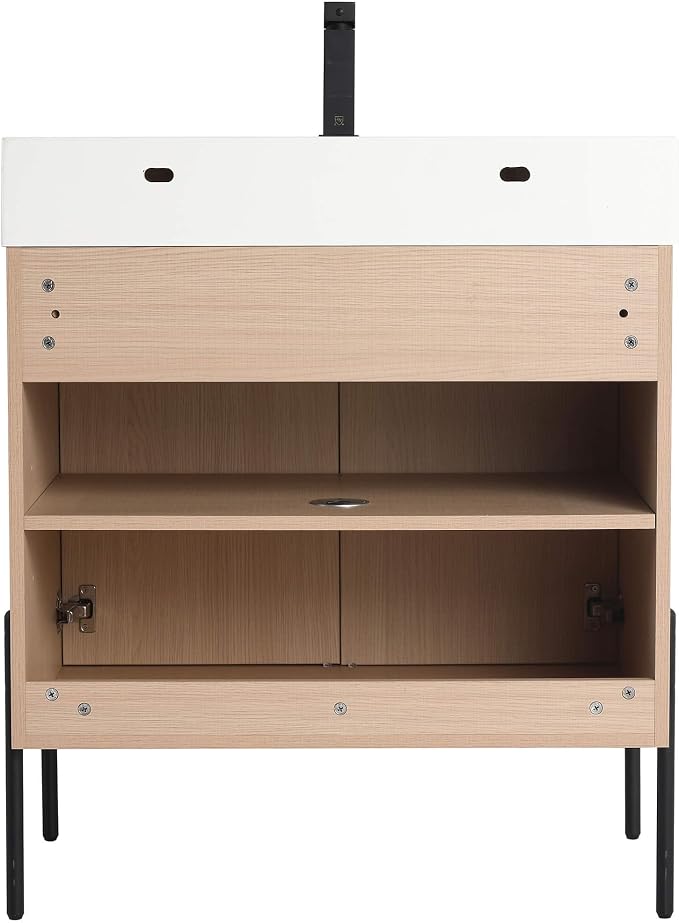 Crownpoint 30 Inch Bathroom Vanity with Sink, White Sink, White Oak Finish, Full Assembly Required, Elegant Bathroom Vanities for Modern Homes