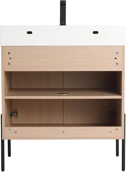 Crownpoint 30 Inch Bathroom Vanity with Sink, White Sink, White Oak Finish, Full Assembly Required, Elegant Bathroom Vanities for Modern Homes