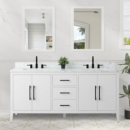 HomeBeyond 72 Inch Bathroom Vanity with Sink & Ceramic Top, Double Vanity Cabinet with Basin, Soft-Closing Doors & Matte Black Hardware, White