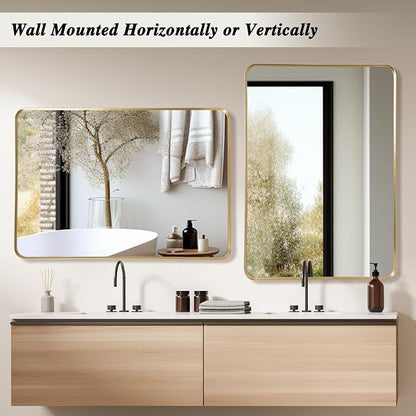 Anpark Wall Mirror 30" x 40" for Bathroom Gold Metal Deep Frame Rectangular Round Corner Wall Mounted Vanity Mirror for Bedroom Living Room Entryway Wall Decor