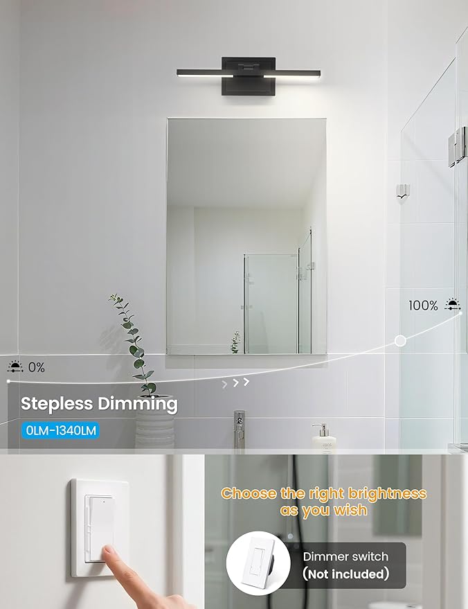 NIORSUN 15.7 Inch Modern Bathroom Light Fixture, 20W 5CCT Dimmable LED Black Bathroom Vanity Lights Over Mirror, Vanity Lights for Bathrooms Restroom Mirror- ETL Certified