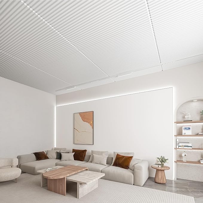 Art3d Fluted Slat 3D Wall Panels, Drop Ceiling Tiles, 6-Pack, White | 24" x 48" , Lightweight, Break-Proof, Compatible with Grid System, Ideal for Home, Commercial Spaces