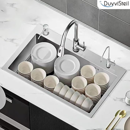 32 x 18 Inch Drop in Kitchen Sink, Nano-Coated Topmount Single Bowl Stainless Steel Sink with Drain Kit Baskets