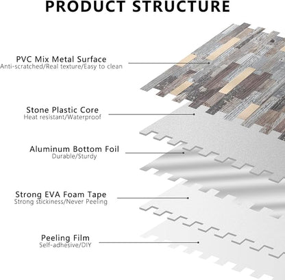 STICKGOO Peel and Stick Backsplash, PVC Wall Tiles Stick on Backsplash for Kitchen(1 Sheet, Distressed Wood with Metal Gold)