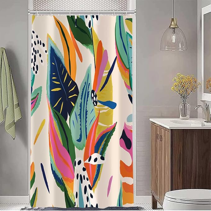 Colorful Abstract Shower Curtain, Floral Boho Modern Asthetic Plant Bathroom Curtain, Waterproof Polyester Fabric Shower Curtain Set with Hooks 36x72 Inch