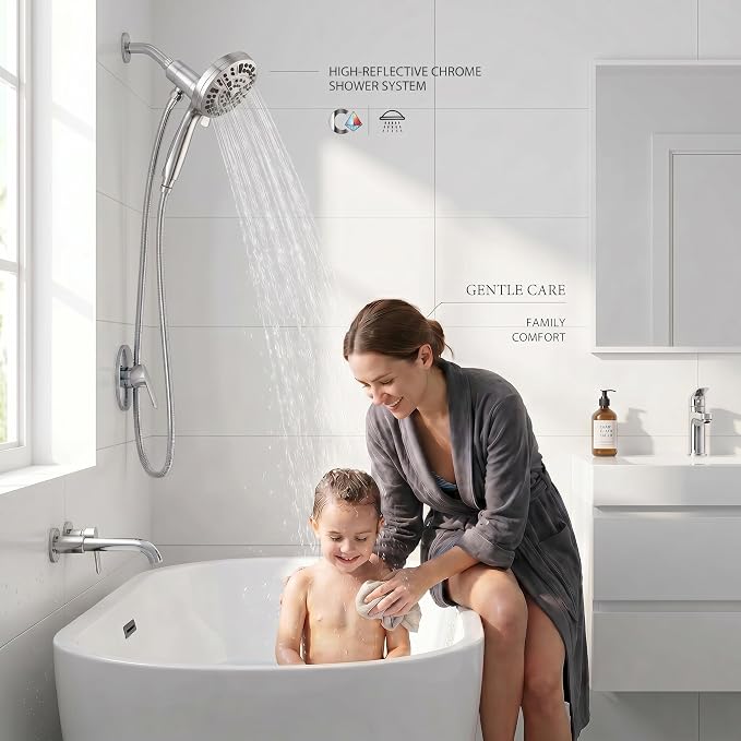 High Pressure Handheld Shower Head Chrome,9 Function Sprays Magnetic Rain Shower Head with Handheld,Anti-clog Nozzles, Built-in Power Wash to Clean Tub