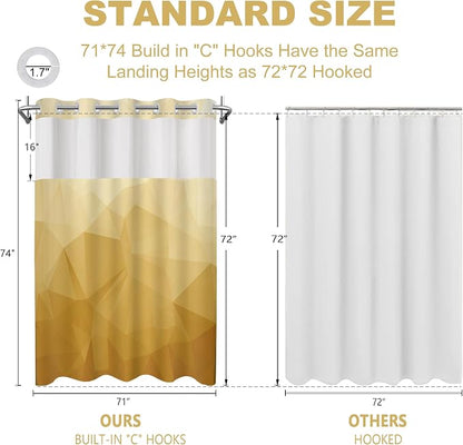 No Hook Shower Curtain with Snap in Liner Set, Yellow, 71x74 | Waterproof Fabric for Bathroom, Modern Hotel Style Ombre Design, Mesh Top Window, Machine Washable, Quick Install
