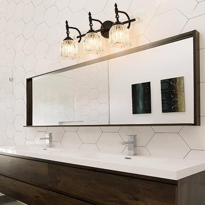CVKASH 3-Light Bathroom Vanity Light Fixtures Over Mirror,Black Modern Vanity Light with Glass Shade Vintage Wall Sconce for Bedroom Dressing Room Living Room Hallway Cabinet