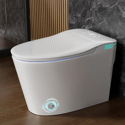 Smart Toilet with Bidet Built In ADA Height 17.7", 1.28GPF Power Flush, One Piece Bidet Toilet Design with Heated Seat, Voice Control, Remote Control, Foam Shield, Tankless Modern Toilet BSJ
