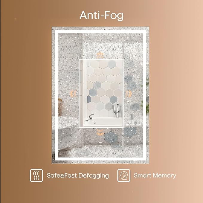 28x20 LED Lighted Bathroom Medicine Mirror Cabinet with Sockets & USBs, Anti-Fog Dimmable Light and Color Adjustment, Easy to Install, Moisture-Resistant Wood