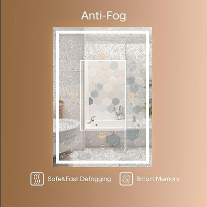 28x20 LED Lighted Bathroom Medicine Mirror Cabinet with Sockets & USBs, Anti-Fog Dimmable Light and Color Adjustment, Easy to Install, Moisture-Resistant Wood