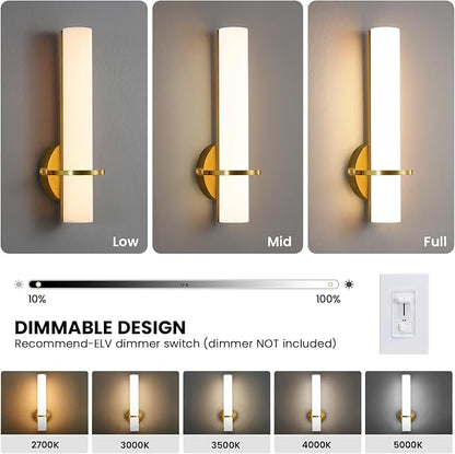 15-inch Gold Bathroom Wall Sconces Set of 2 Modern Sconces Wall Lighting 5CCT LED Dimmable Wall Light Brushed Gold Sconces for Bedroom Living Room Hallway (Hardwired)