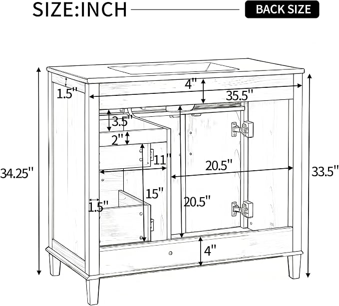 36 Inch Bathroom Vanities with Undermount Ceramic Sink, Storage Cabinet with Soft Closing Doors and Three Drawers, Solid Wood Frame, Natural Wood