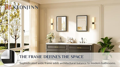 Keonjinn 16" x 24" Black Framed Mirror for Wall, Aluminum Alloy, Rust-Proof | HD Tempered Glass, Effortless French Cleat Installation, Transitional Style, Black Bathroom Mirror, Hallway, Entryway Decor