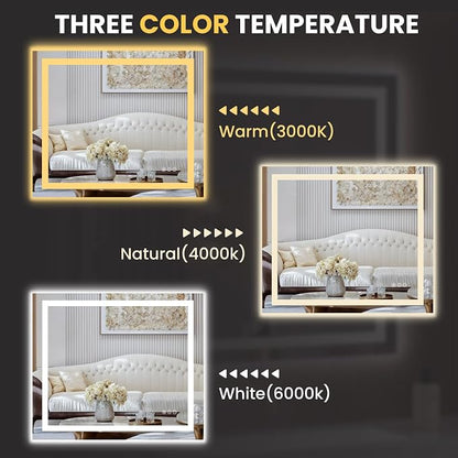 LOAAO 42"X36" LED Bathroom Mirror with Lights, UL Listed | Anti-Fog, Dimmable, 3 Color Temperature, Backlit + Front Lit, Memory Function, Tempered Glass