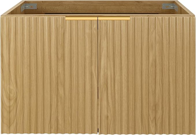 30" Modern Bathroom Vanity with Wavy Textured Doors - Wall Mounted Floating Cabinet, Soft-Close Waterproof Storage for Small Bathroom, Easy Install (Nature Without Sink, 30")