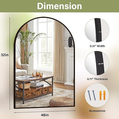XRAMFY 32"x48" Arched Bathroom Mirror with Aluminum Frame Arched Wall Mounted Vanity Mirror for Entryway, Bedroom, Living Room, Black