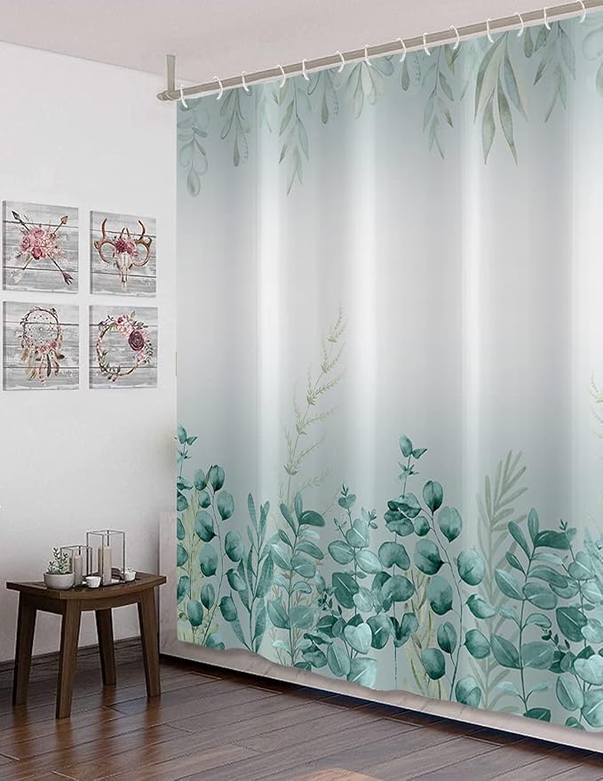 Spring Eucalyptus Shower Curtain, Sage Green Botanical Tropical Leaves Plants Bathroom Curtain for Bathtub Decor Waterproof Fabric Machine Washable with 12 Hooks (GCI-7424)