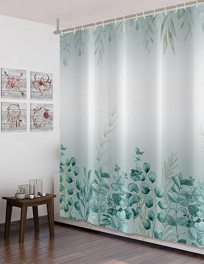 Spring Eucalyptus Shower Curtain, Sage Green Botanical Tropical Leaves Plants Bathroom Curtain for Bathtub Decor Waterproof Fabric Machine Washable with 12 Hooks GCI-10248